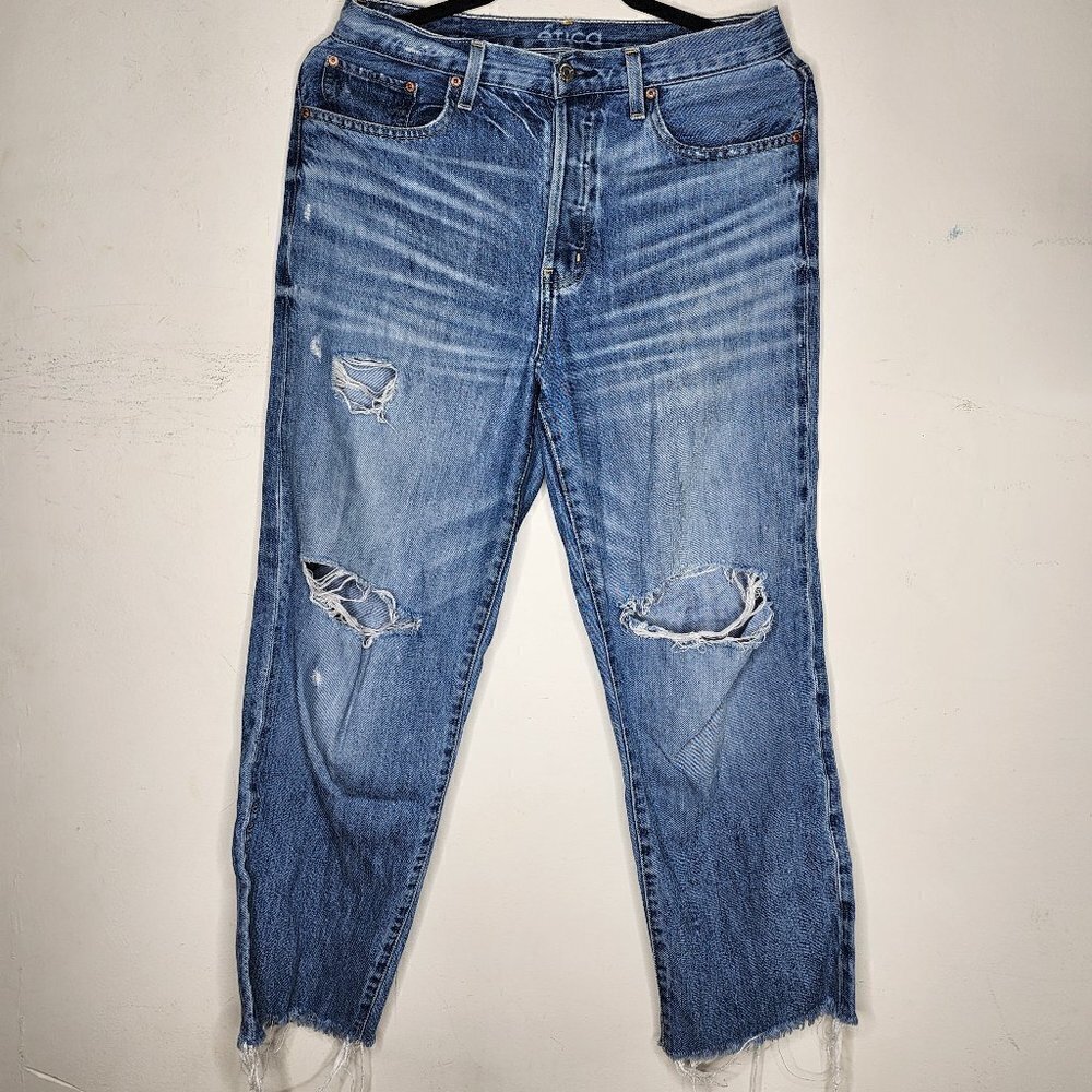 Etica Tyler Vintage Style Distressed Straight Leg Ankle Jean Blue Denim, sz 27 - Picture 2 of 13